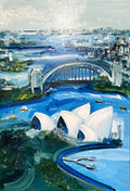 Painting of Sydney Harbour Painted in Acrylic on Canvas Board roslynmary art.