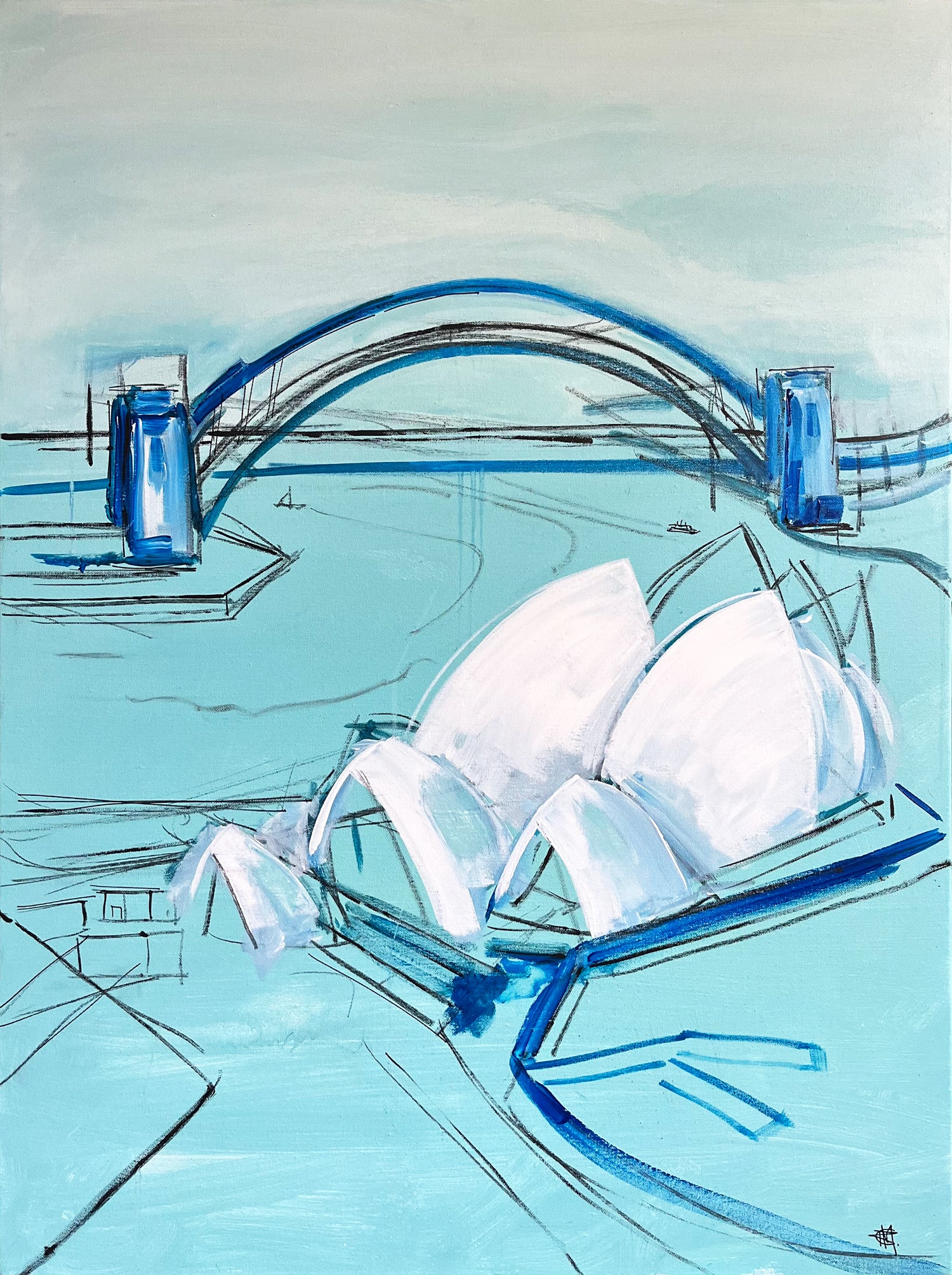 Painting of Sydney Harbour Bridge & Opera House Painted in Acrylic on Stretched Canvas roslynmary art.