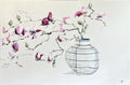 Painting of Port Wine Magnolias in Ceramic Vase Painted in Acrylic on Stretched Canvas roslynmary art.