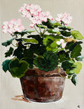 Painting of Pink Geraniums in Terracotta Pot Painted in Acrylic on Cotton Canvas roslynmary art.