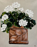 Painting of Pink Geraniums in Terracotta Pot Painted in Acrylic on Cotton Canvas roslynmary art.