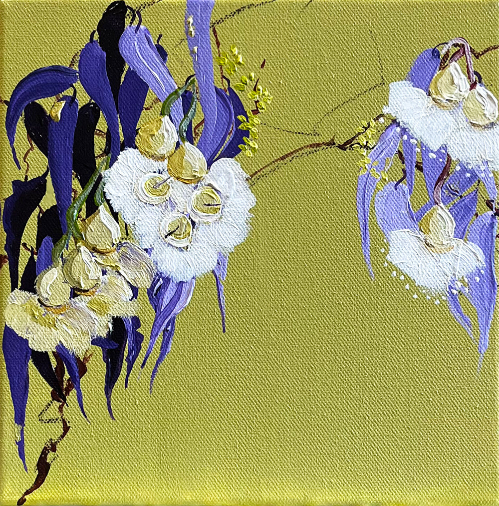 Painting of Eucalypt Blossoms Painted in Acrylic on Stretched Canvas roslynmary art.
