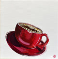 Painting of a Red Coffee Cup Painted in Acrylic on Stretched Canvas roslynmary art.