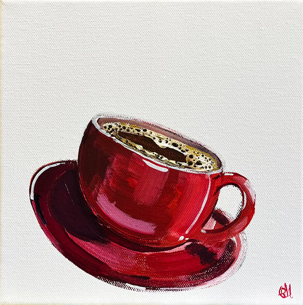 Painting of a Red Coffee Cup Painted in Acrylic on Stretched Canvas roslynmary art.
