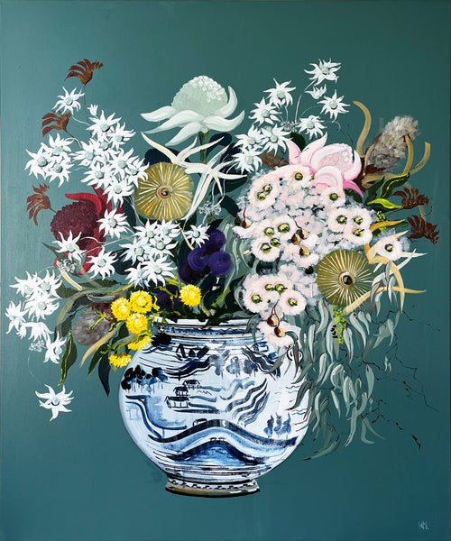 Painting of Native Flower Bouquet Painted in Acrylic on Stretched Canvas roslynmary art.