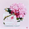Painting of Pink Hydrangea in Glass Vase Painted in Acrylic on Stretched Canvas roslynmary art.
