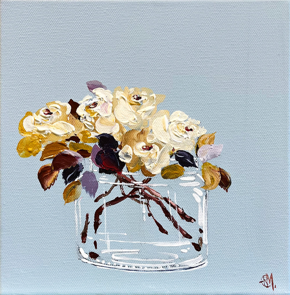Painting of Roses in Glass Vase Painted in Acrylic on Stretched Canvas roslynmary art.