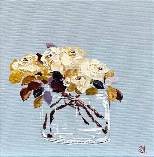 Painting of Roses in Glass Vase Painted in Acrylic on Stretched Canvas roslynmary art.