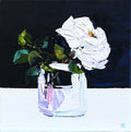 Painting of White Rose in Glass Jar Painted in Acrylic on Stretched Canvas roslynmary art.