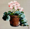 Painting of Pink Geranium in Terracotta Pot Painted in Acrylic on Cotton Canvas roslynmary art.