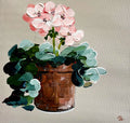 Painting of Pink Geranium in Terracotta Pot Painted in Acrylic on Cotton Canvas roslynmary art.