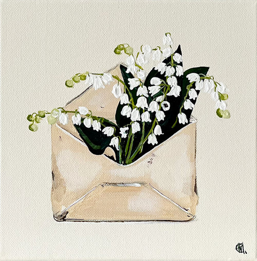 Painting of Envelope filled with Lilies Painted in Acrylic on Stretched Canvas roslynmary art.