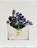 Painting of Envelope filled with Violets Painted in Acrylic on Stretched Canvas roslynmary art.