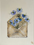 Painting of Envelope filled with Love in the Mist Painted in Acrylic on Stretched Canvas roslynmary art.
