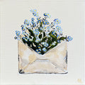 Painting of Envelope filled with Forget me Not Flowers Painted in Acrylic on Stretched Canvas roslynmary art.