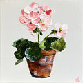 Painting of Pink Geranium in Terracotta Pot Painted in Acrylic on Stretched Canvas roslynmary art.
