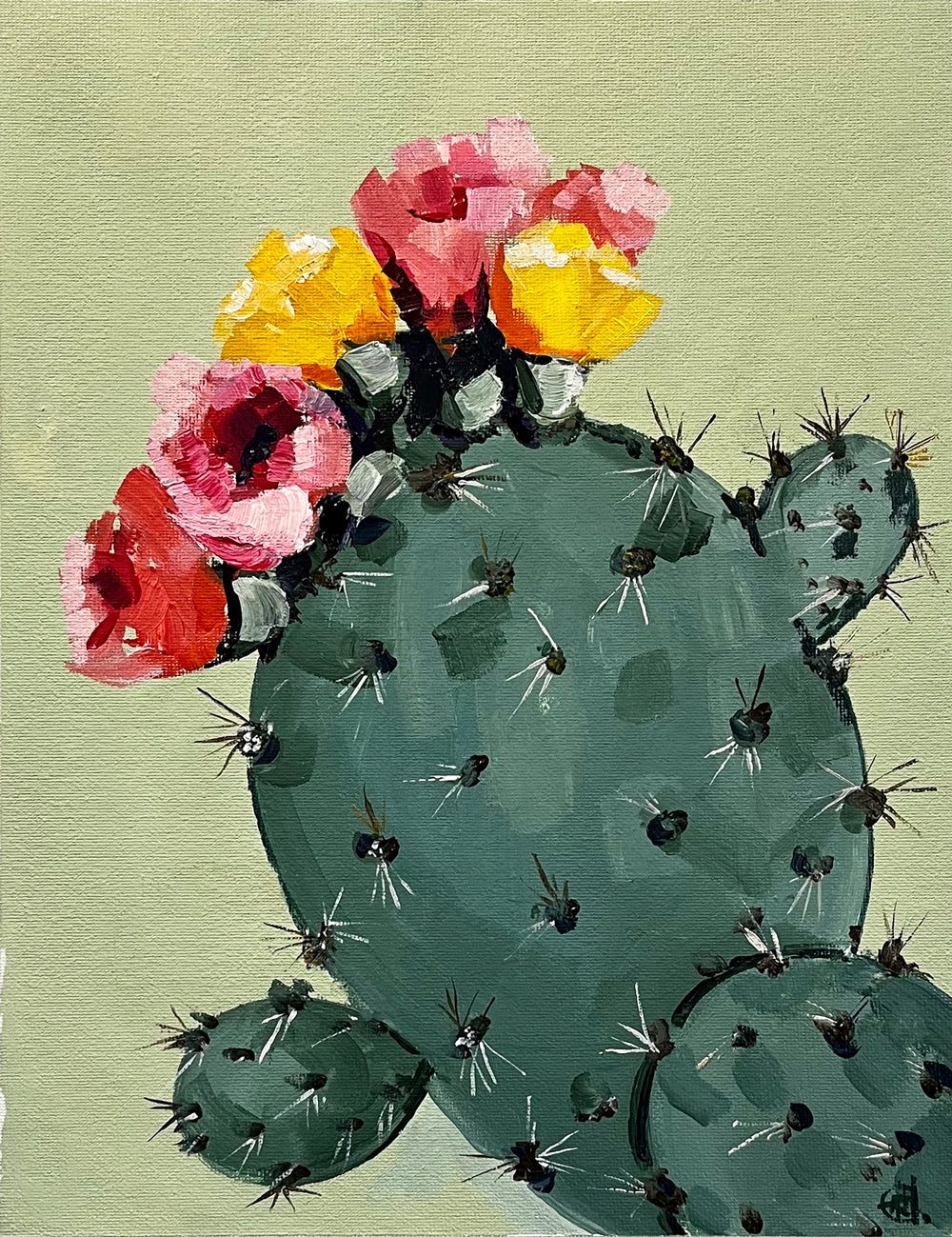 Painting of Flowing Cactus Painted in Acrylic on Cotton Canvas roslynmary art.