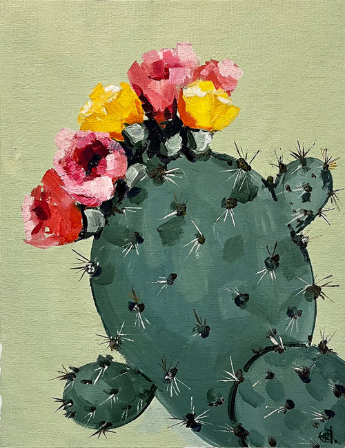 Painting of Flowing Cactus Painted in Acrylic on Cotton Canvas roslynmary art.