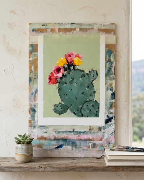 Mockup of Painting of Flowing Cactus Painted in Acrylic on Cotton Canvas roslynmary art.