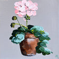 Painting of Pink Geranium in Terracotta Pot Painted in Acrylic on Stretched Canvas roslynmary art.