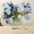 Painting of Blue Hydrangea in Glass Vase Painted in Acrylic on Stretched Canvas roslynmary art.