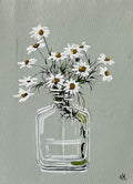 Painting of Daisies in Glass Bottle Painted in Acrylic on Cotton Canvas roslynmary art.