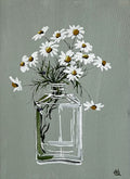 Painting of Daisies in Glass Bottle Painted in Acrylic on Cotton Canvas roslynmary art.