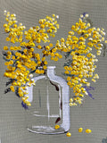 Painting of Wattle in Glass Bottle Painted in Acrylic on Cotton Canvas roslynmary art.