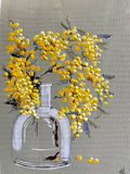 Painting of Wattle in Glass Bottle Painted in Acrylic on Cotton Canvas roslynmary art.