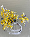Painting of Wattle in Glass Vase Painted in Acrylic on Canvas Board roslynmary art.