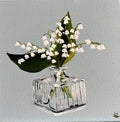 Painting of White Snow Drops in Glass Vase Painted in Acrylic on Stretched Canvas roslynmary art.