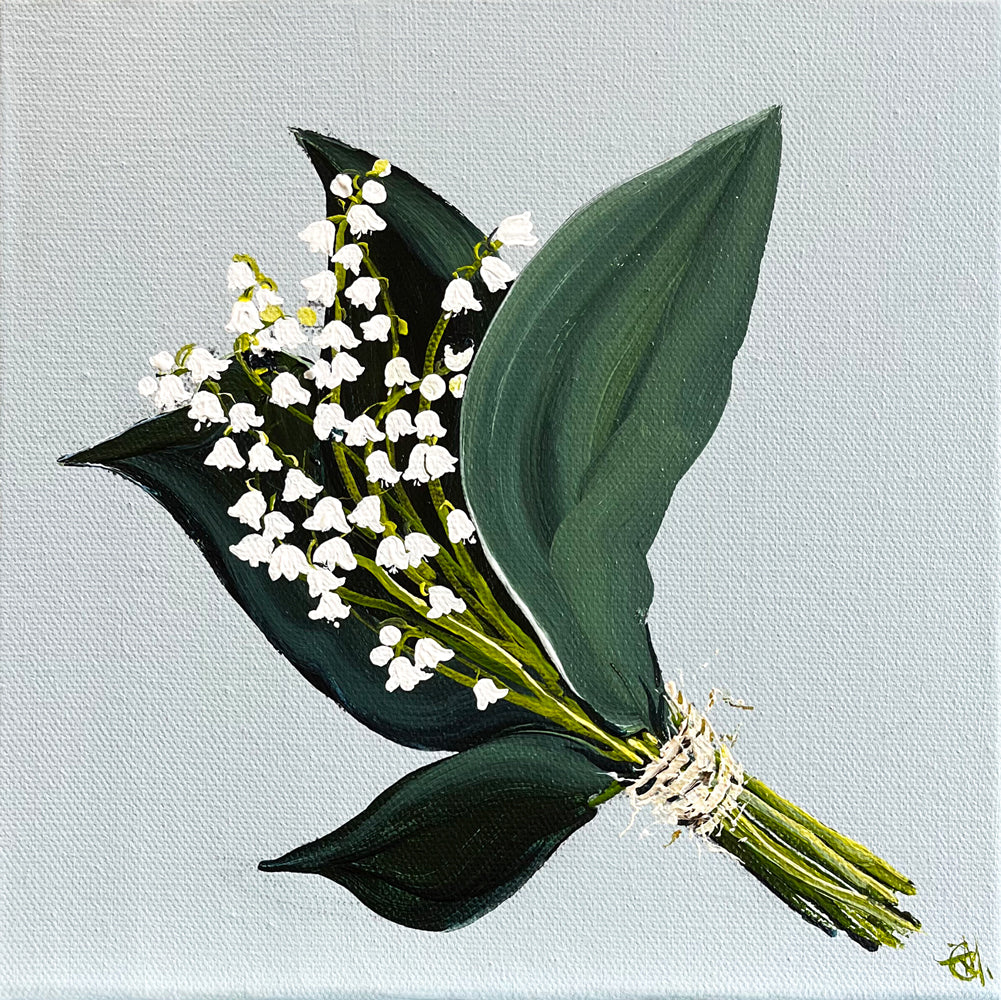 Painting of White Snow Drops Painted in Acrylic on Stretched Canvas roslynmary art.