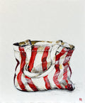 Painting of Red and White Striped Tote Bag Painted in Acrylic on Canvas Board roslynmary art.