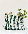 Painting of Green and White Striped Tote Bag Painted in Acrylic on Canvas Board roslynmary art.