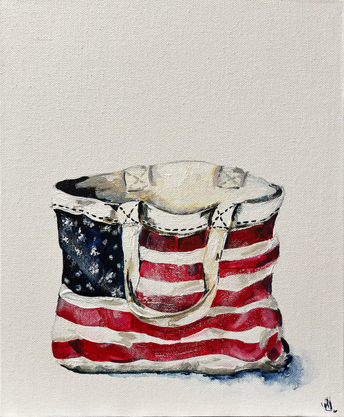 Painting of Star Spangled American Flag Stars and Stripes Tote Bag Painted in Acrylic on Canvas Board roslynmary art.