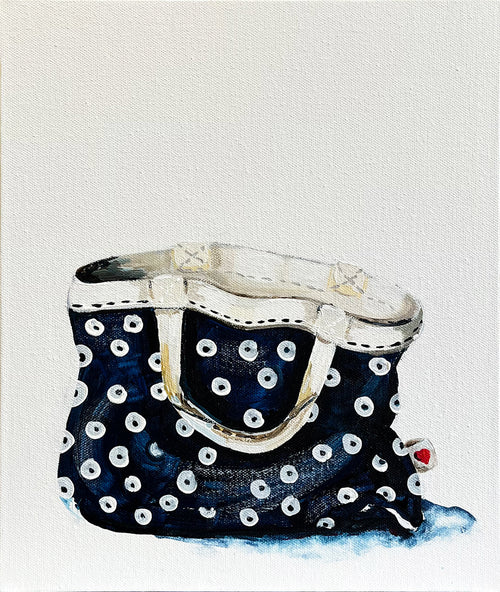 Painting of Spotty Tote Bag Painted in Acrylic on Canvas Board roslynmary art.
