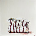 Painting of Burgundy and White Striped Tote Bag Painted in Acrylic on Stretched Canvas roslynmary art.
