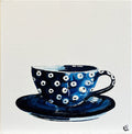 Painting of Navy Spotty Cup Painted in Acrylic on Stretched Canvas roslynmary art.