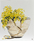 Painting of French Market Basket with Golden Wattle Painted in Acrylic on Canvas Board roslynmary art.