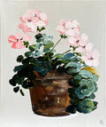 Painting of Pink Geraniums in Terracotta Pot Painted in Acrylic on Canvas Board roslynmary art.