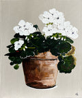 Painting White Geraniums Terracotta Pot Painted in Acrylic on Canvas Board roslynmary art.