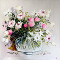 Painting of Mixed Flowers in Glass Vase Painted in Acrylic on Stretched Canvas roslynmary art.