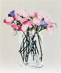Painting of Sweet Peas in Glass Vase Painted in Acrylic on Canvas Board roslynmary art.