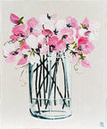 Painting of Sweet Peas in Glass Vase Painted in Acrylic on Canvas Board roslynmary art.