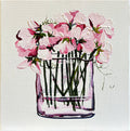 Painting of Sweet Peas in Glass Vase Painted in Acrylic on Stretched Canvas roslynmary art