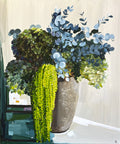 Painting of Mixed Australian Native Flowers in Clay Vase Painted in Acrylic on Stretched Canvas roslynmary art.