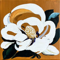 Painting of White Magnolia on Raw Sienna Background Painted in Acrylic on Stretched Canvas roslynmary art.