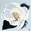 Painting of White Magnolia on Pale Blue Background Painted in Acrylic on Stretched Canvas roslynmary art.