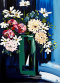Painting of Mixed Flowers in Green Vase Painted in Acrylic on Cotton Canvas roslynmary art.
