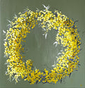 Yellow Wattle Wreath on Green Background Painted in Acrylic on Stretched Canvas roslynmary art.